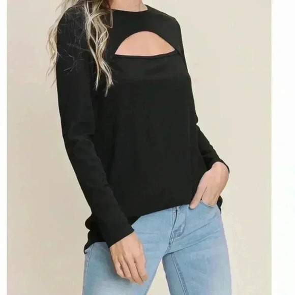 Banana Republic Black Keyhole Long sleeve Top Size XL - Picture 8 of 8